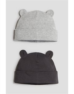 Упаковка 2 шапки в рубчик с ушками, серый H&m