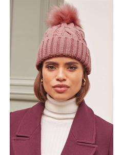 Теплая вязаная шапка с помпоном из искусственного меха, розовый Lipsy