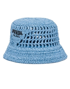 Плетеная панама с логотипом, синий Prada