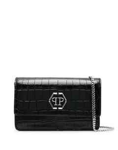 Клатч Superheroin с тиснением под кожу крокодила, черный Philipp plein