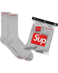 Носки x Hanes Crew (4 Pack) 'Heather Grey', серый Supreme