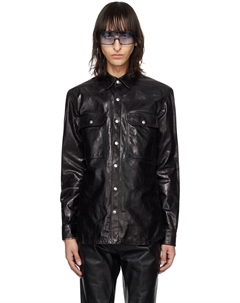 Черная кожаная рубашка на кнопках Rick owens