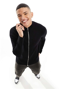 Черный джемпер на молнии в рубчик с полной молнией Only & sons