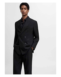 Двубортный пиджак обычного кроя, черный Mango