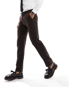 Темно-коричневые узкие брюки из шерстяной ткани Wedding Asos