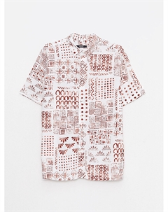 Мужская рубашка из вискозы стандартного кроя с коротким рукавом и рисунком, бежевый с принтом Xside