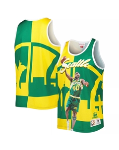 Мужская майка Shawn Kemp, зеленая/золотая Seattle SuperSonics, сублимированная майка Player Mitchell and ness