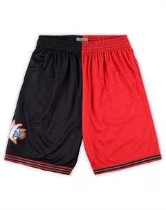 Мужские шорты Black/Red Philadelphia 76ers Big & Tall из твердой древесины, классические шорты Swingman с разрезом Mitchell and ness