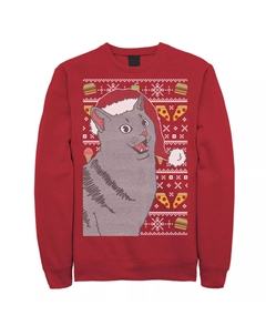 Мужской вязаный флисовый пуловер с рисунком «Удивленный кот в шляпе Санты» Licensed character
