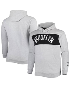 Мужской пуловер с капюшоном с логотипом Heather Grey Brooklyn Nets Big & Tall с надписью Fanatics