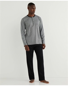 Длинная черная мужская пижама, черный Zd