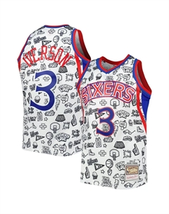 Мужская белая майка Allen Iverson Philadelphia 76ers 1996-97 Hardwood Classics Doodle Swingman Mitchell and ness