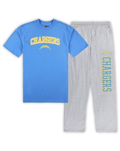 Мужской комплект для сна с футболкой и пижамными штанами для мужчин Blue/Heather Grey Los Angeles Chargers Big & Tall Concepts sport