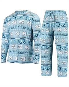 Men's Carolina Blue North Carolina Tar Heels Уродливый свитер Вязаный комплект из топа и брюк с длинными рукавами Concepts sport