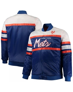 Мужская атласная куртка с длинными кнопками Royal/оранжевая New York Mets Big & Tall Coaches Mitchell and ness