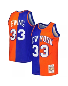 Мужская майка Патрик Юинг синяя/оранжевая New York Knicks Hardwood Classics 1991-92 Split Swingman Mitchell and ness