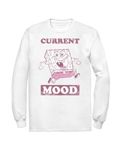 Мужская футболка Spongebob Spongebob Current Mood розового оттенка с длинными рукавами и портретом Licensed character