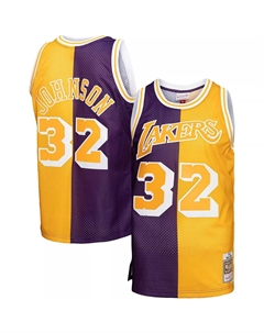 Мужская майка Magic Johnson фиолетового/золотого цвета Los Angeles Lakers Big & Tall Hardwood Classics 1984-85 с разрезом Swingman Mitchell and ness