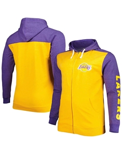 Мужская фирменная толстовка с молнией во всю длину золотистого/фиолетового цвета Los Angeles Lakers Big & Tall Down и Distance Fanatics