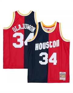 Мужская майка Hakeem Olajuwon темно-красная/темно-красная Houston Rockets Big & Tall Hardwood Classics 1993-94 Split Swingman Джерси Mitchell and ness