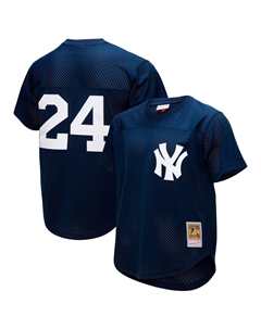 Мужская рубашка на пуговицах Rickey Henderson темно-синего цвета New York Yankees Cooperstown Collection, сетчатый тренировочный трикотаж на пуговицах Mitchell and ness