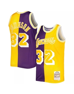 Мужская майка Magic Johnson фиолетово-золотая Los Angeles Lakers Hardwood Classics 1984-85 Split Swingman Джерси Mitchell and ness