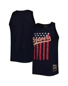 Мужская темно-синяя майка Milwaukee Brewers Cooperstown Collection Stars and Stripes Mitchell and ness