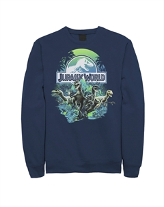 Мужской флисовый пуловер с графическим орнаментом «Мир Юрского периода», сине-зеленый, «Джунгли», Velociraptor Attack, синий Licensed character