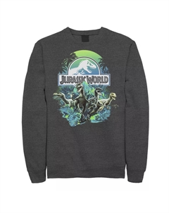 Мужской флисовый пуловер с графическим рисунком «Мир Юрского периода», сине-зеленый, «Джунгли», Velociraptor Attack Licensed character
