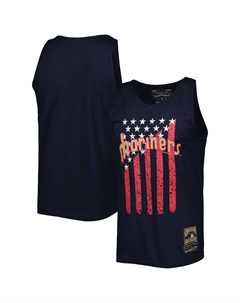 Мужская майка Seattle Mariners Cooperstown Collection со звездами и полосками темно-синего цвета Mitchell and ness