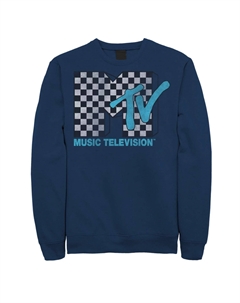 Мужской синий свитшот с логотипом MTV в черно-белую клетку в клетку TV Licensed character