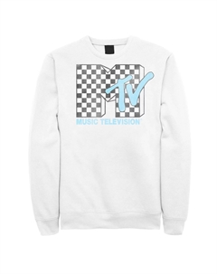 Мужской синий свитшот с логотипом MTV в черно-белую клетку в клетку TV Licensed character