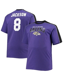 Мужская фирменная футболка Lamar Jackson Purple Baltimore Ravens с большими и высокими рукавами, именем и номером игрока Fanatics