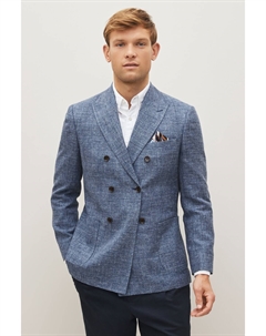 Фирменный пиджак из смеси льна и ангелико, синий Next