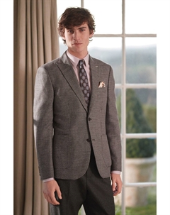 Льняной жакет с узором гусиные лапки, коричневый Next