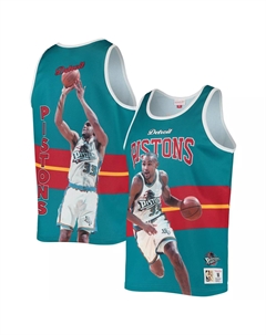 Мужская майка Grant Hill темно-бирюзовая Detroit Pistons Classics Player безрукавка из твердой древесины Mitchell and ness