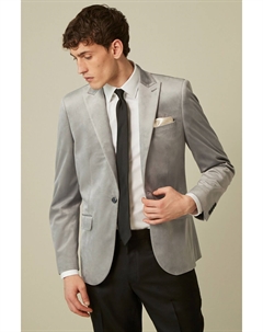 Темно-синий бархатный пиджак, серый Next