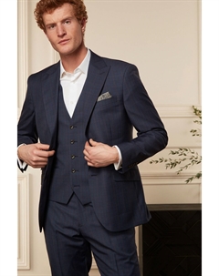 Костюм стандартного кроя в клетку и куртка из смесовой шерсти, синий Next