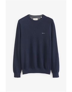 Темно-серый меланжевый свитер из хлопкового пике с круглым вырезом, синий Gant