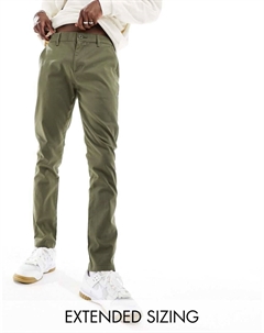 Узкие брюки чинос цвета хаки DESIGN Asos