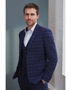 Шерстяной костюм в клетку Signature Tollegno, синий Next