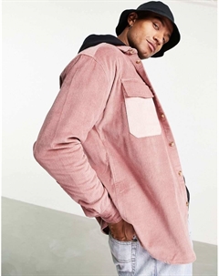 Розовая вельветовая рубашка оверсайз в стиле колор-блок 90-х годов DESIGN Asos