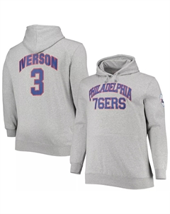 Мужская толстовка с капюшоном Allen Iverson Heathered Grey Philadelphia 76ers Big & Tall Name & Number Mitchell and ness