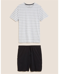 Пижамный комплект в полоску из чистого хлопка, серый микс Marks & spencer