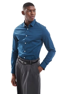 Узкая поплиновая рубашка темно-синего цвета Asos design