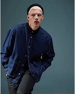 Свободная джинсовая рубашка свободного кроя с воротником-стойкой цвета индиго Asos design