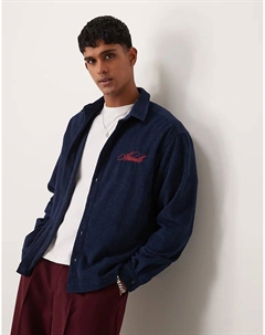 Свободная рубашка свободного кроя вельвет с вышивкой темно-синего цвета Asos design