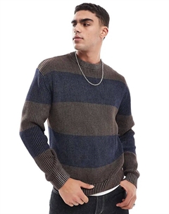 Полосатый вязаный джемпер цвета хаки Pull & bear