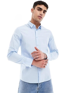 Рубашка из эластичного поплина узкая светло-голубого цвета Calvin klein