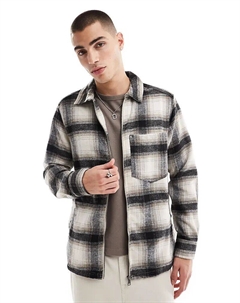 Верхняя рубашка на молнии с шерстяной отделкой в белую и черную клетку Only & sons